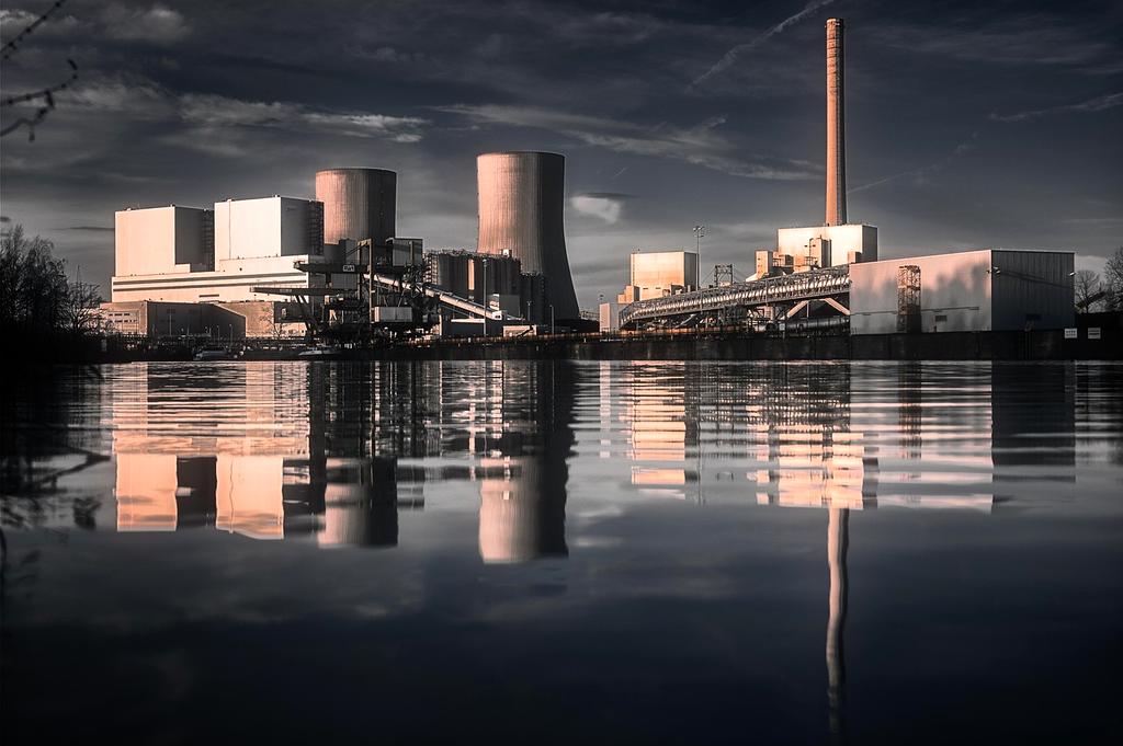 Green energy plant at sunset