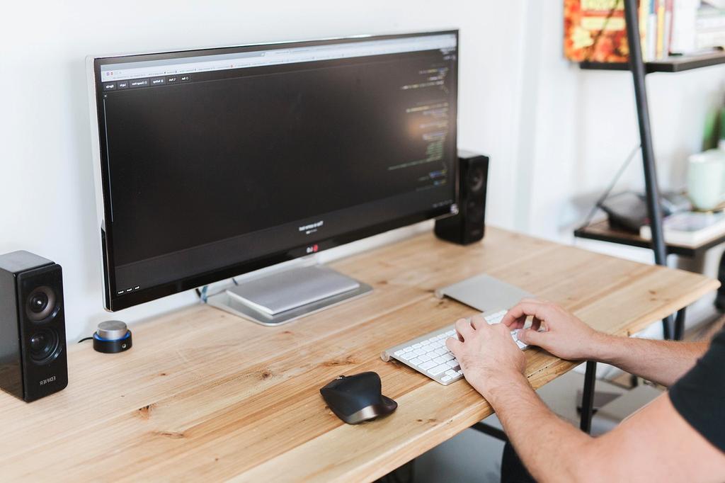 Modern technology office with code screens